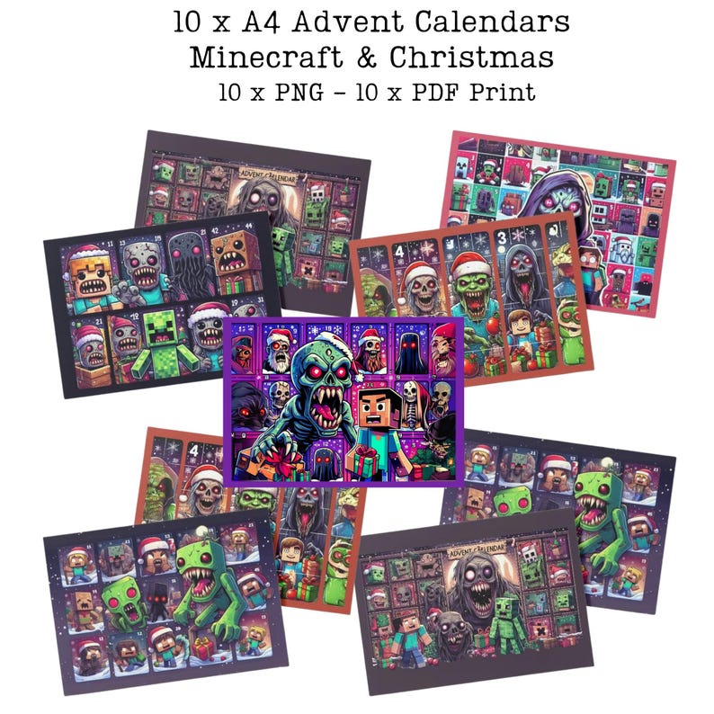 10 Spooky Christmas Minecraft Advent Theme Digital Downloads. Steve