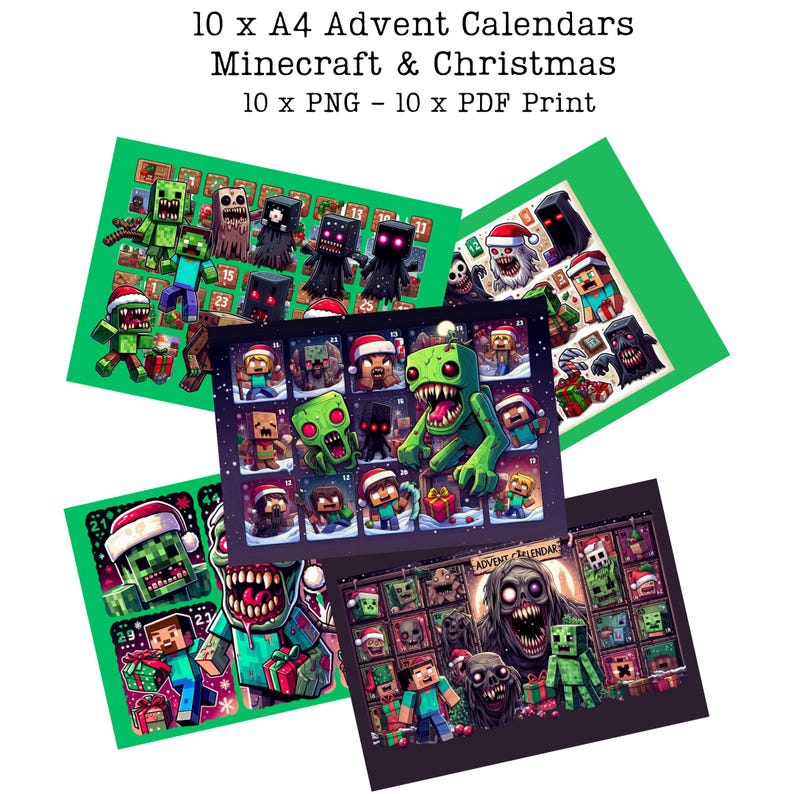10 Spooky Christmas Minecraft Advent Theme Digital Downloads. Steve