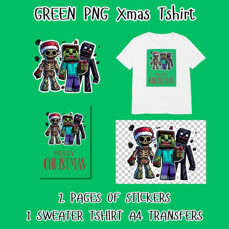 3A4 Spooky Christmas Minecraft Transfers. Steve, Enderman & Skeleton