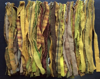 Hand dyed wool fabric selvages. Yellows.