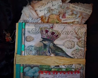 Junk Journal Tattered Booklet *Sunshine*Sari Ribbon, Lace, Magical, One of a Kind, OOAK, Imagination,