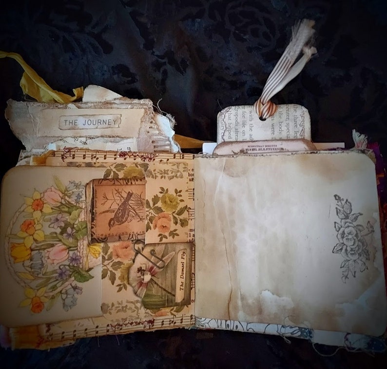 Junk Journal Tattered Booklet SunshineSari Ribbon, Lace, Magical, One of a Kind, OOAK, Imagination, image 9