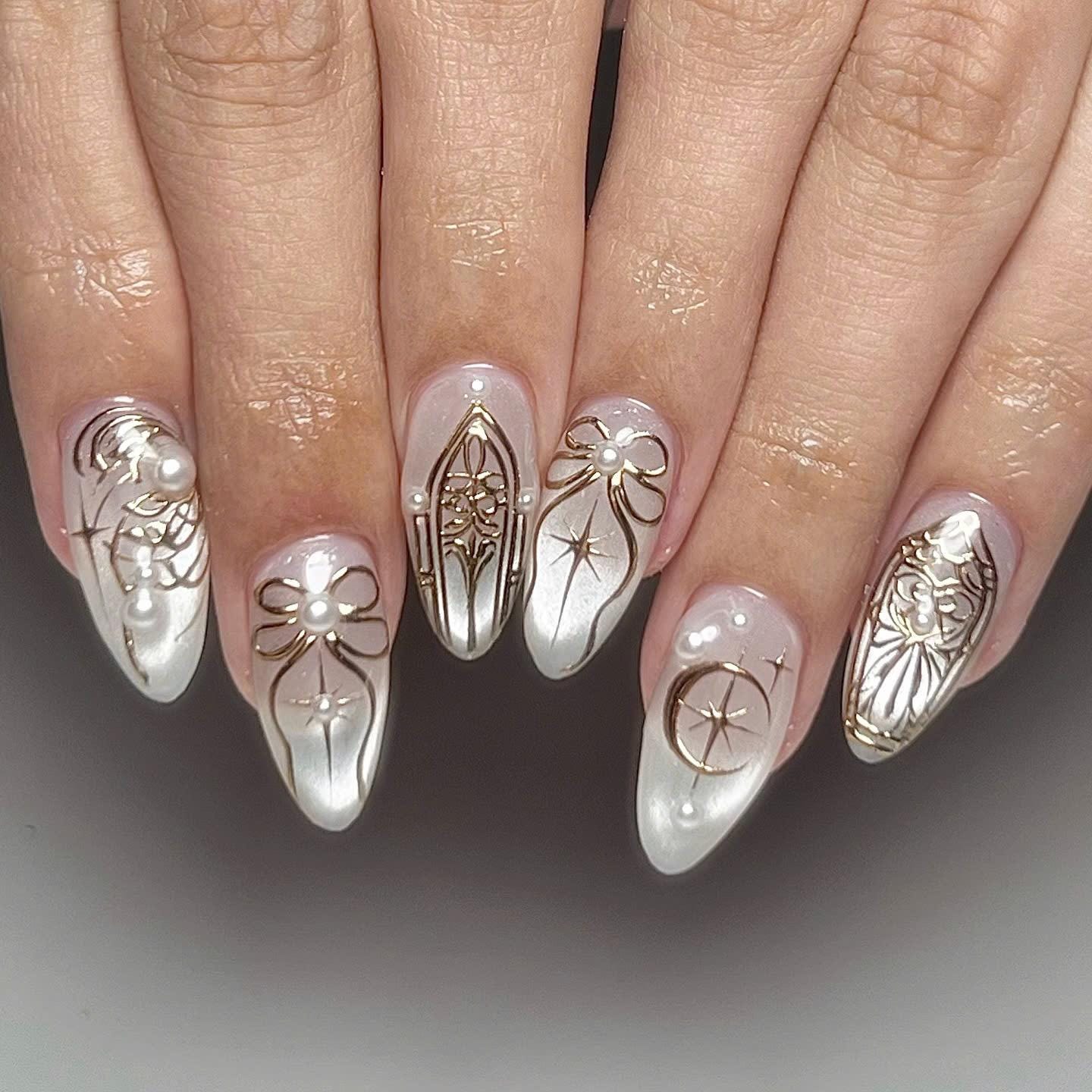 Shimmering Chrome Foil Wedding Nails