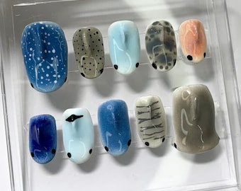 Acrylic Shark Press On Nails: 3D Baby Shark, Handmade Nail Art for Beach, Oceanic Lover, Summer Vibes Press Ons