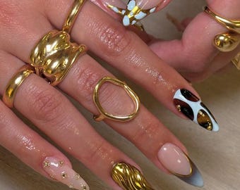 Gold Baddie Metallic Press On Nails, Luxury Press On Nails, Hand Made  Elegant Press Ons, Faux Acrylic Nails, Sculptural Trendy Nails