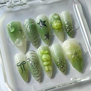 Kawaii Smiski Press On Nails | Fun and Playful Acrylic Nails | Smiski Star Nail Art | Adorable Fake Nails, Gift For Her, Kawaii Nails
