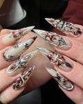 Metallic Gothic Armor Nails, Dark Handmade Press On Nails with Red and Chrome 3D Design, Edgy Faux Nails, Sculpted Nail Art, Chrome Nails product logo