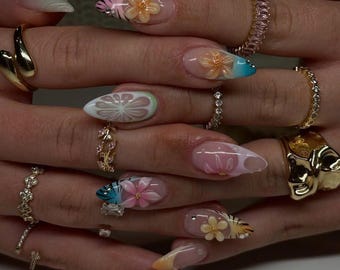 ハンドメイドトロピカルプレスオンネイル | カラフルなサマープレス