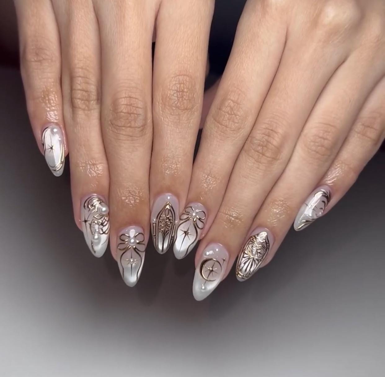 Radiant Chrome Foil Wedding Nails