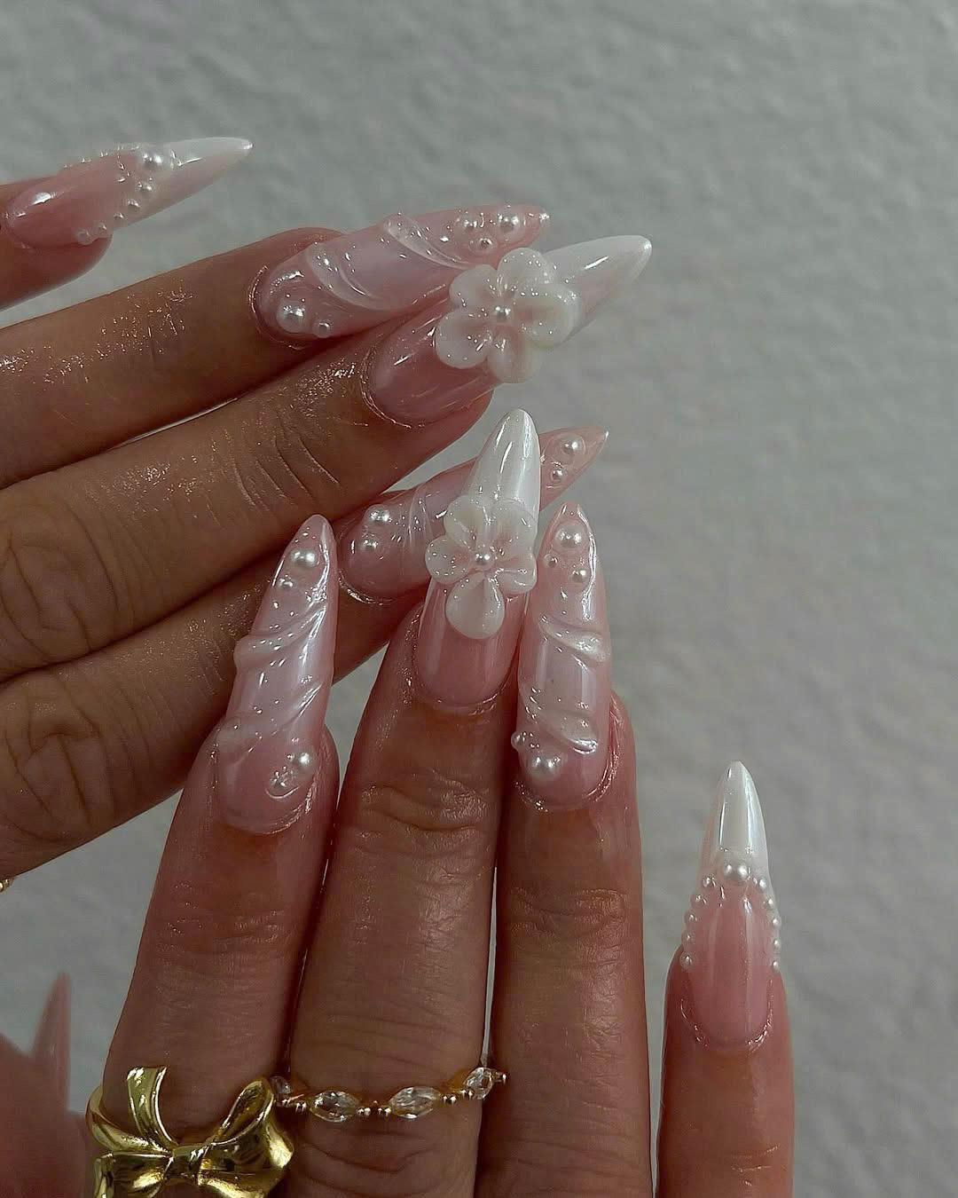 Elegant Bridal Floral Nail Designs