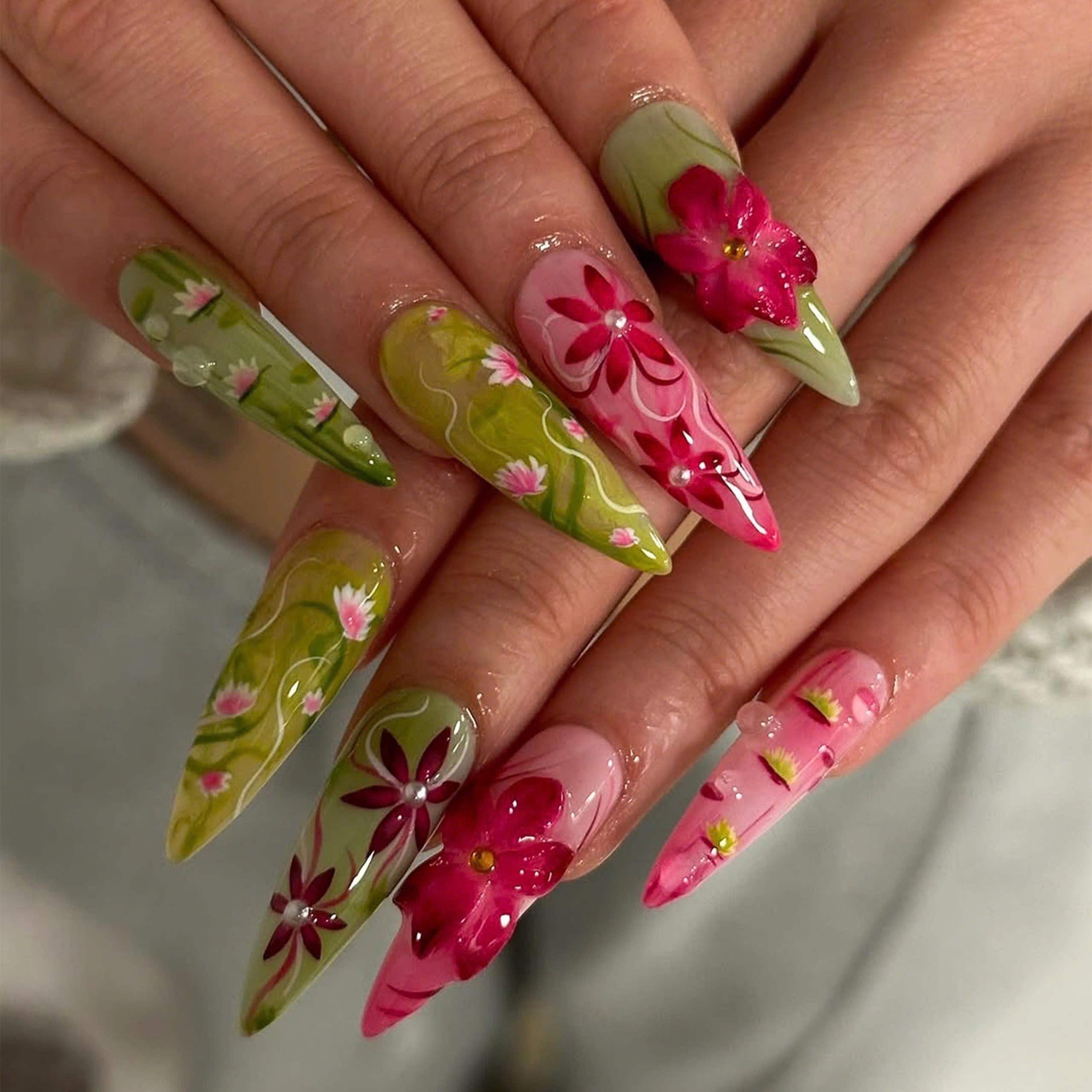 Green and pink nails - Etsy België, image size:2560x2560