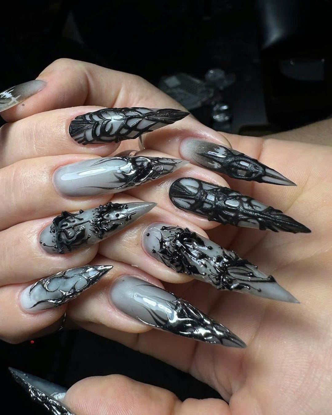 Witchcore Gothic Press on Nails, Halloween Vampire Nails