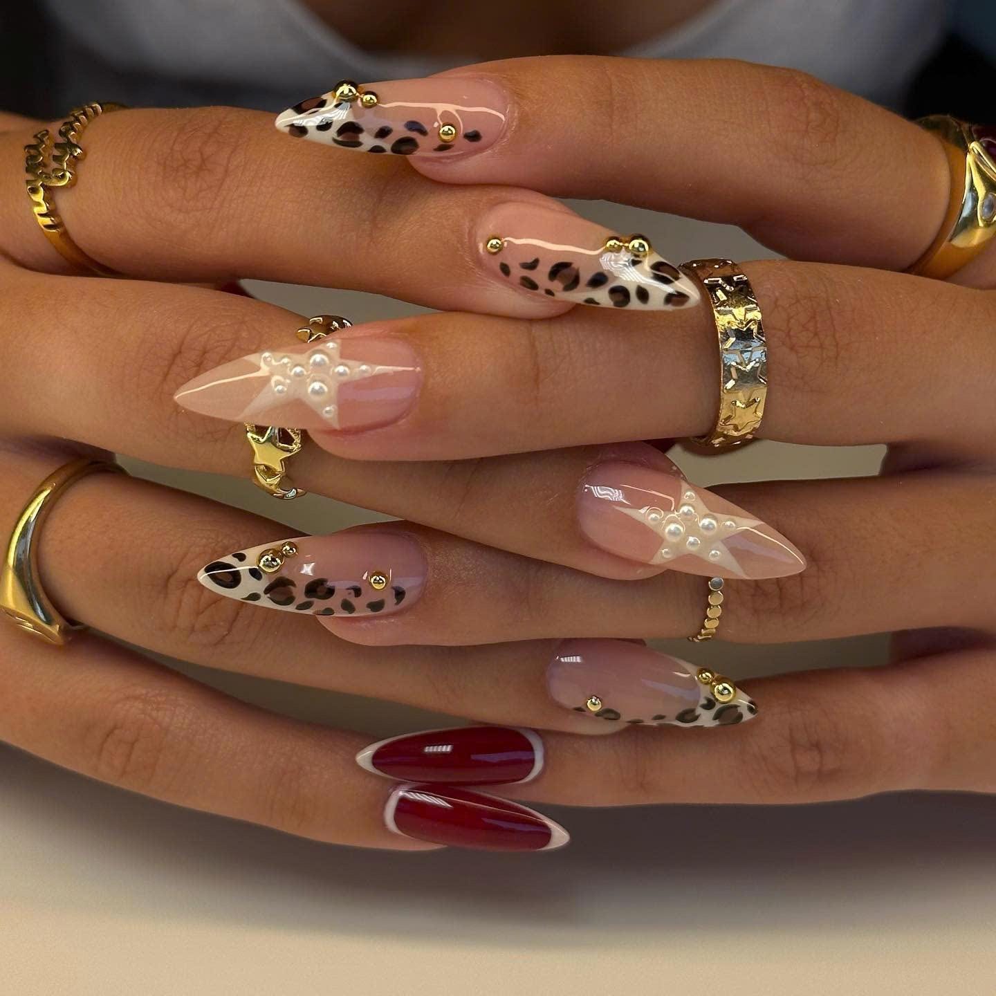 Red Tortoise Press On Nails: Custom Handmade Nail Set with Retro Y2K Design, French Tip Nail, Nail Art, Faux Acrylic Nails, 3D Gel Nails