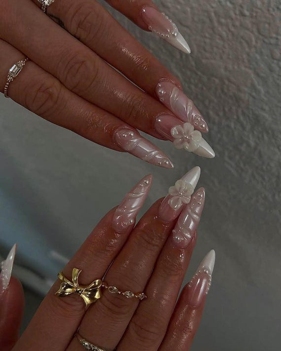 Pearl Coffin Nails