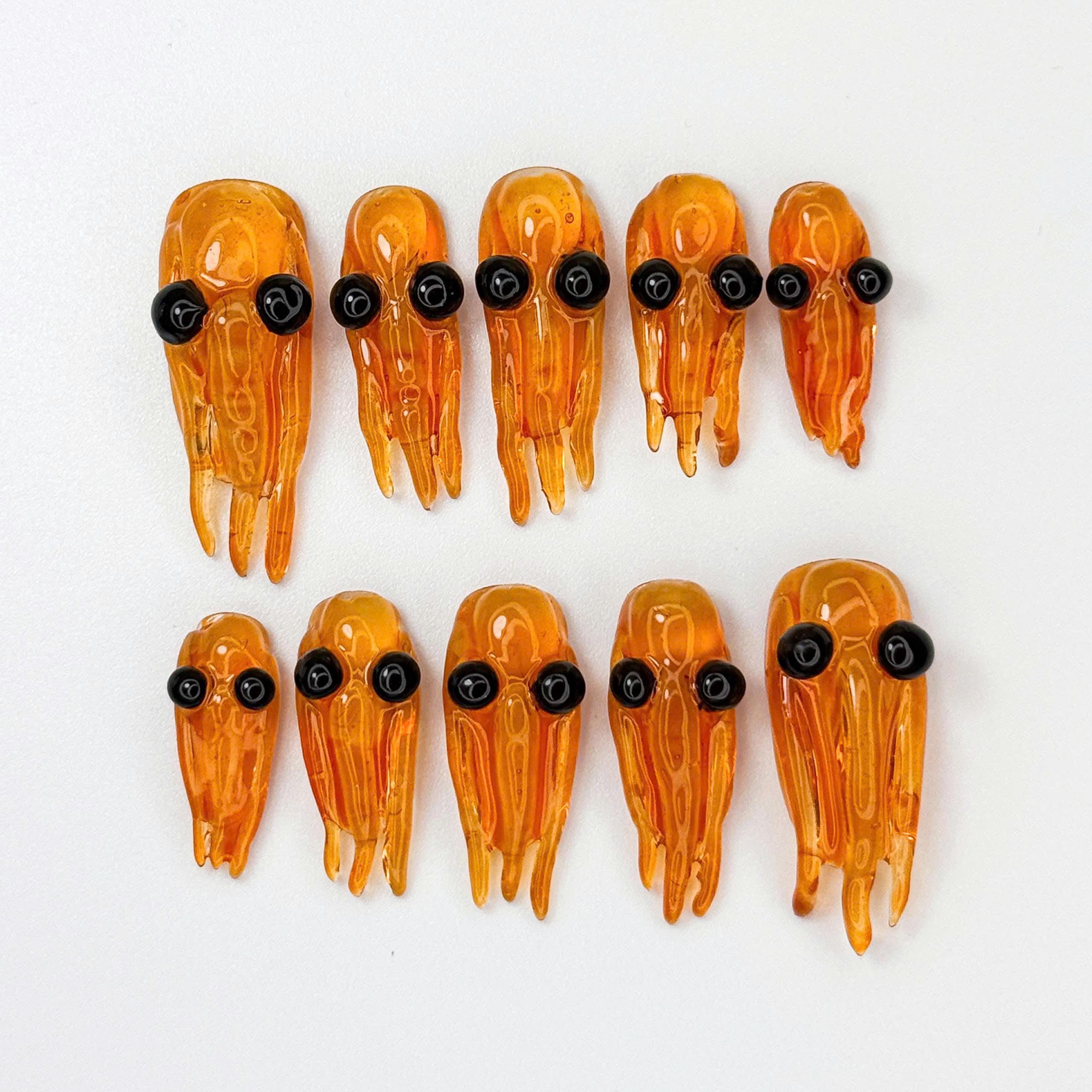 Acrylic 3D Shrimp Press On Nails, Orange Jelly Shrimp Nails, Handmade Kawaii Sea Creature False Nails, Nail Art for Beach, Summer Vibes