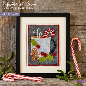 Peppermint Cocoa Applique Embroidery Kit -- Printed Pattern or Kit, Options Below