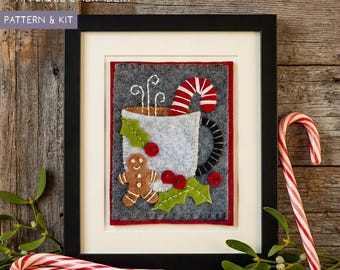 Peppermint Cocoa Applique Embroidery Kit -- Printed Pattern or Kit, Options Below