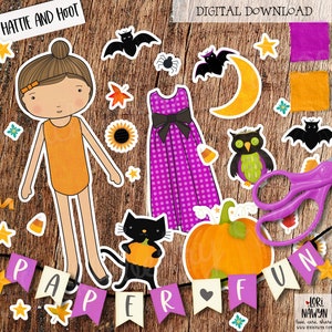 Papierpuppe bedruckbar, Halloween, Hut und Schrei, Bastelset, druckbare Halloween, moderne Papierpuppe, bedruckbar, Lori Nawyn