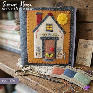 Spring House Needle Minder Wool Applique Embroidery Pattern or Kit PHYSICAL PAPER PATTERN Handmade Lori Nawyn Folk Spring image 1