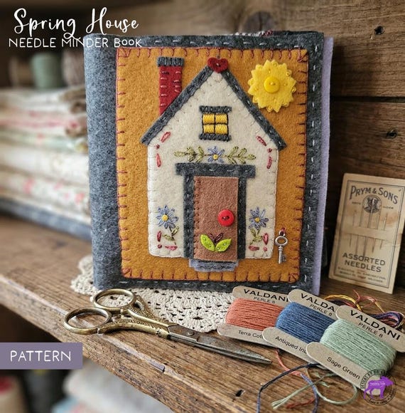 Spring House Needle Minder Wool Applique Embroidery Pattern or Kit PHYSICAL PAPER PATTERN  Handmade Lori Nawyn Folk Spring