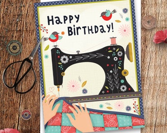 Quilt Birthday Card, Quilt Greeting Card, Sewing Birthday Card, Sewing, Quilt, Birthday Card for Quilter, Quilting, Sewing Machine