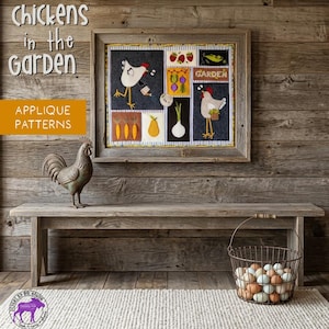 Chickens in the Garden Applique Quilt Block Patterns – Myrtle, Minnie, Veggies