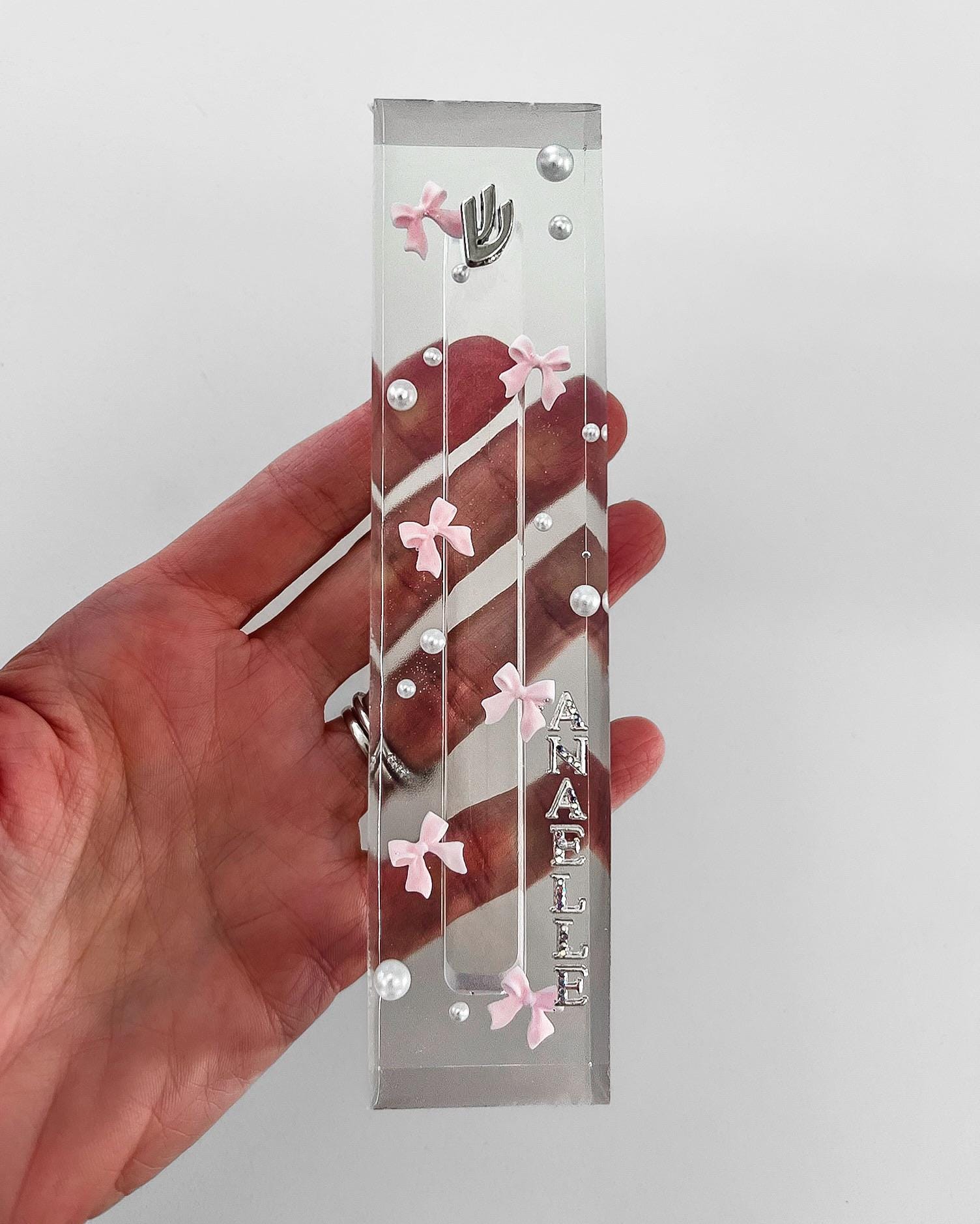 POPJudaica Bows and Pearls Mezuzah, Personalized Mezuzah Judaica Gift. Jewish Gift, Bar-Mitzvah Gift, Bat-Mitzvah Gift, Bris Gift, Chanukah
