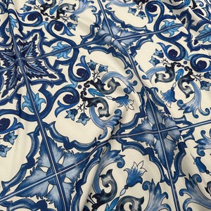 Italian Majolica Baroque Print Crepe Fabric, Fabric Width 1.64 Yards