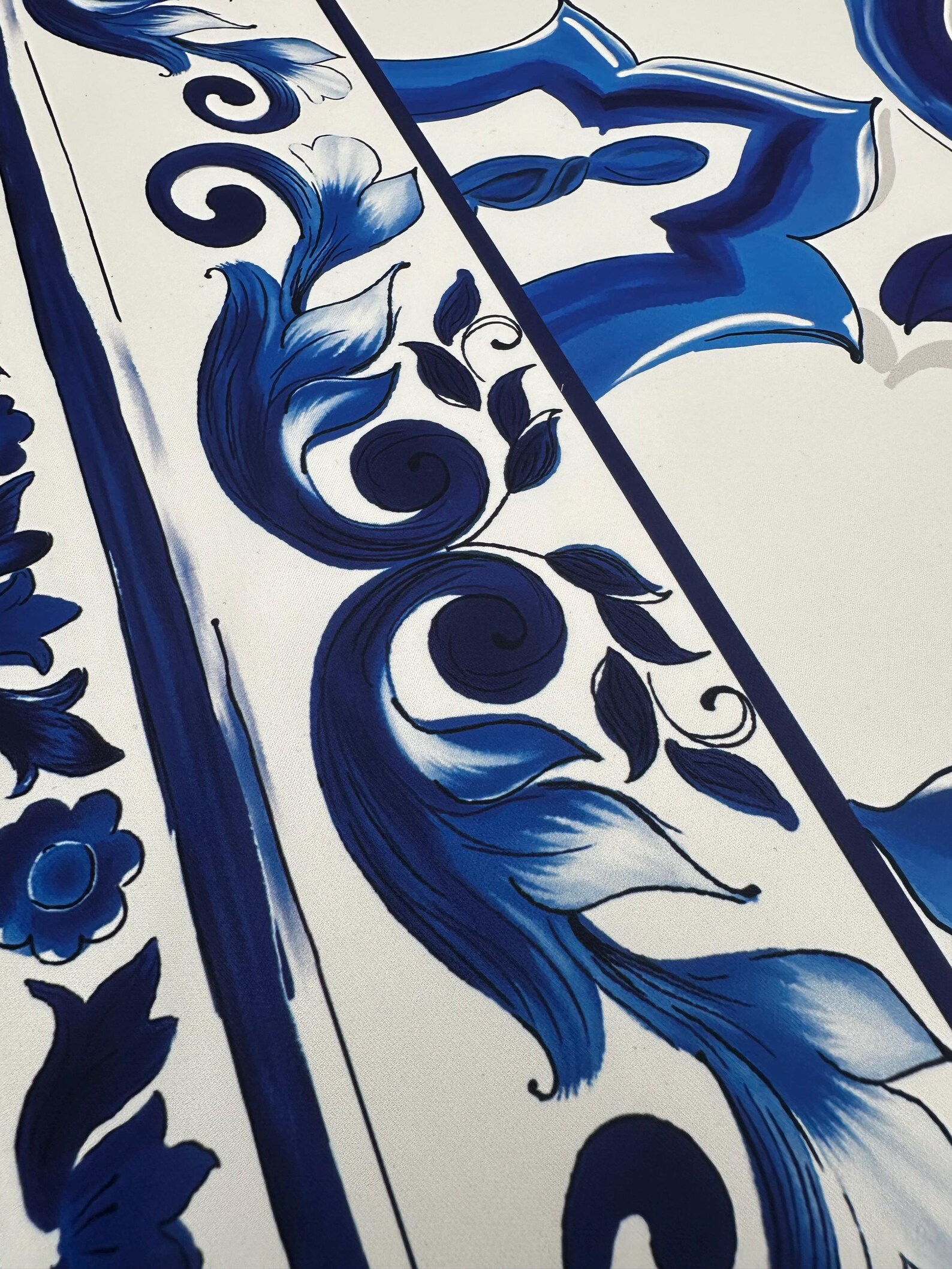 Large Baroque Print Jessica Crepe Fabric, Italian Blue Color Baroque ...