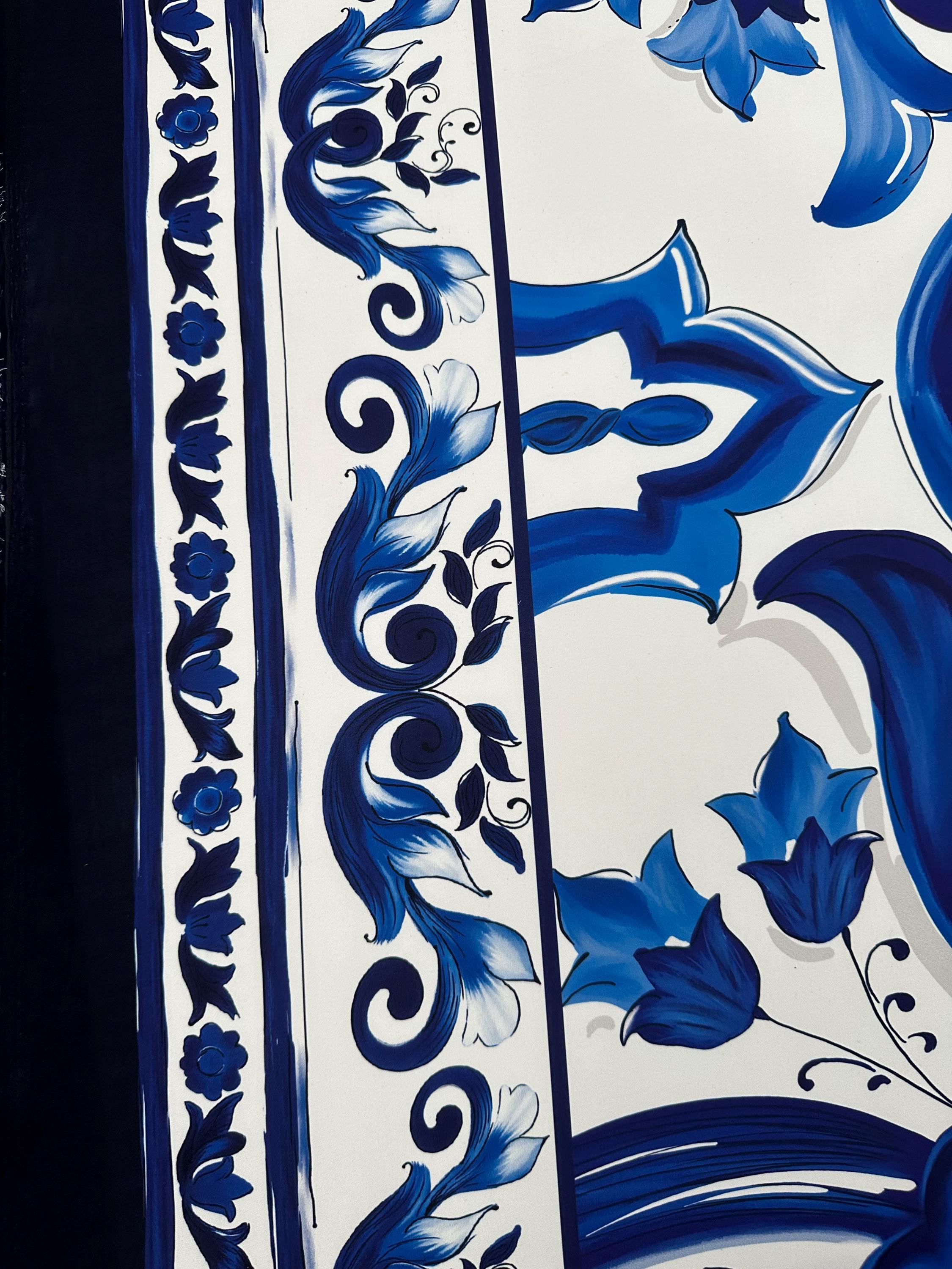 Large Baroque Print Jessica Crepe Fabric, Italian Blue Color Baroque ...