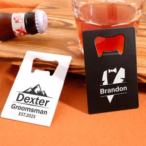 Personalisierter Kreditkarten-Flaschenöffner, Bieröffner, stilvolles Trauzeugen-Vorschlaggeschenk, Trauzeuge-Geschenk, Bräutigam, kundenspezifischer Hochzeits-Flaschenöffner