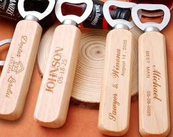 Abridor de garrafas personalizado, presente personalizado para padrinhos de casamento, abridor de madeira gravado personalizado, presente de casamento, lembrancinha para festa, brindes empresariais