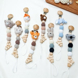 Handmade Crochet Pacifier Clip Personalized Animal Pacifier Holder Baby Soother Holder Baby Shower Gift Newborn Pacifier Chain Newborn Gift