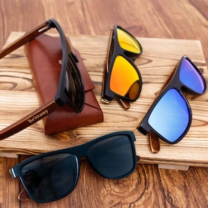 Personalized Wooden Sunglasses with Leather Box, Custom Engraved Sunglasses, Groomsmen Gift, Hen Party Favors, Wedding Gifts, Gift for Him