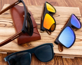 Personalise Wooden Sunglasses with Leather Box, Engraved Man Sunglasses, Gift for Him Husband