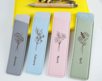 Custom Leather Pen Holder, Gifts for Him, Engraved Pen Sleeve with Name, Gift for Her, Leather Pencil Case, Back School Gift for Teather