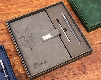 Individuell graviertes Journal mit Stift, Leder-Notizbuch-Set, Dankeschön-Geschenk zum Jahresende, passender Stift, benutzerdefinierte Abschlussgeschenke, neuer Jobgeschenk