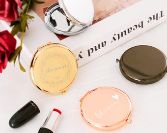 Espejo de maquillaje personalizado con nombre grabado, espejo compacto con caja, regalo para damas de honor, regalo para despedida de soltera, espejo de bolsillo, regalo personalizado para su madre.