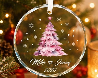 Personalisierter Weihnachtsschmuck aus Glas für Paare, Namensanhänger in Aquarelloptik, romantisches Geschenk zum ersten gemeinsamen Weihnachtsfest