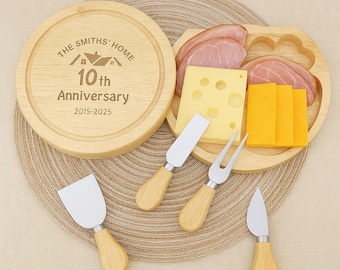 Persönliches Käsebrett-Set Mit Herz-Design – Aus Bambus, Inklusive Käsemessern, Perfekt Als Geschenk Für Einweihung, Hochzeit Oder Weihnachten
