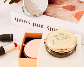 Personalized Wedding Makeup Mirror, Wedding Gift, Custom Bridal Bridesmaid Compact Mirror, Engraved Name Pocket Mirror, Bridal Party Gift