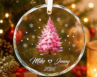 Personalisierter Weihnachtsschmuck aus Glas für Paare, Namensanhänger in Aquarelloptik, romantisches Geschenk zum ersten gemeinsamen Weihnachtsfest