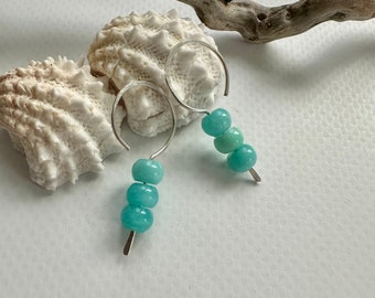 Beaded Drop dangles - Amazonite beaded silver earrings