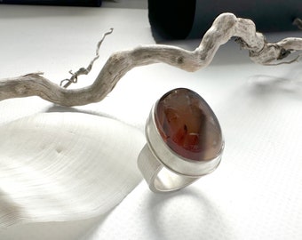 Sterling Silver Ring with an Oval Montana Agate Stone