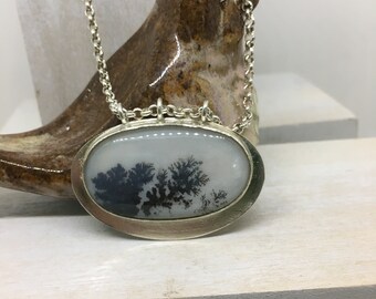 Sterling Silver Dendritic Plume Agate Necklace