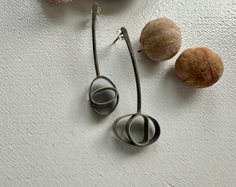 Asymmetrical Oval Sterling Silver dangle post earrings