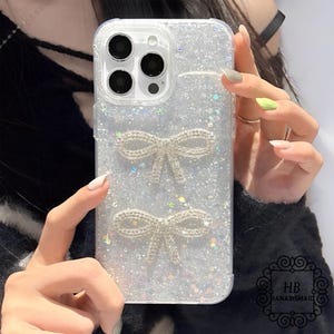 Softcase zilverroze glitterstrik Leuke en stijlvolle behuizing voor iPhone, sprankelend telefoonhoesje, telefoonhoes glitter