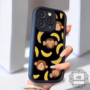 Mjukt iPhone-skal estetiskt silikonskal med söt apa och bananmotiv, sött iPhone-skal, mjukt iPhone-skal, estetiskt skal, gummitelefon