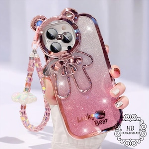 Adorable Bear Glitter Phone Case for iPhone Stylish Bracelet Design Shockproof Cover,Sparkly Phone Case,Glitter Phone Cover