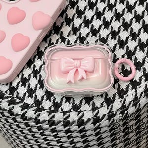 Coquette Pink Ribbon AirPods Case Gradient Clear TPU Cover for AirPods 1/2/3/Pro
